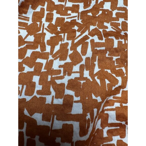 Ava & Viv Plus Size 2X Top Brown White Cotton Abstract Print Puff Sleeve Blouse - Picture 9 of 9